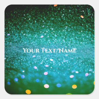Custom Text - Bokeh Glitter - Teal Square Sticker
