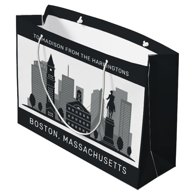 Custom Text Boston Massachusetts Large Gift Bag (Back Angled)