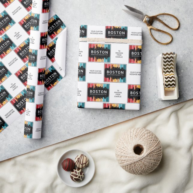 Custom Text Boston Massachusetts Wrapping Paper (Crafts)