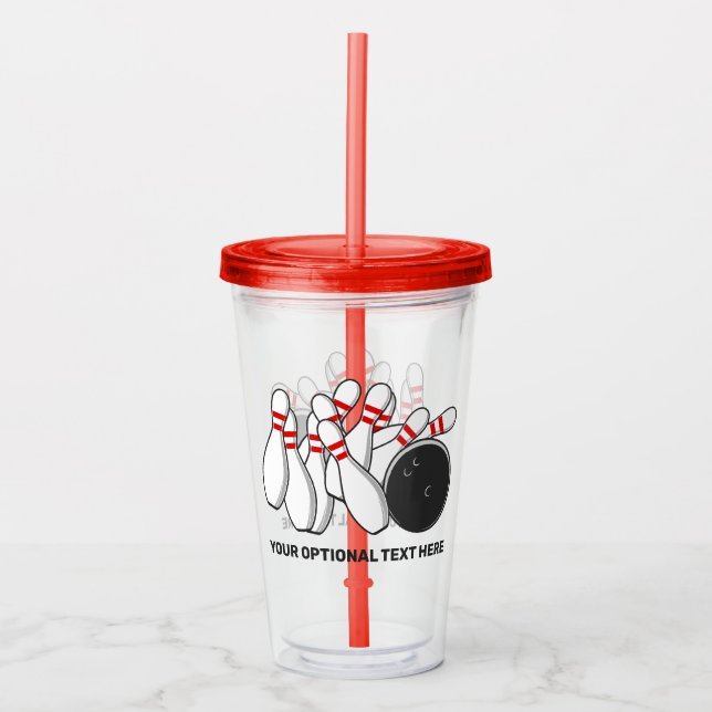 Custom Text Bowling Strike Acrylic Tumbler (Front)