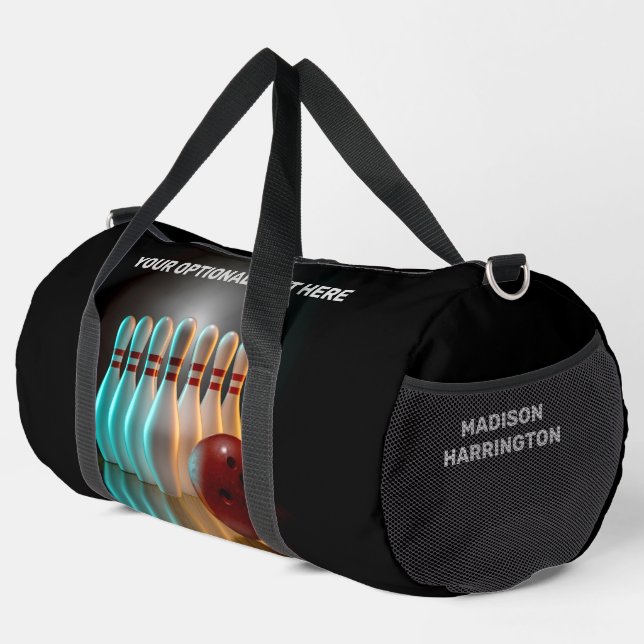 Custom Text Bowling Strike Duffle Bag (Right Corner)