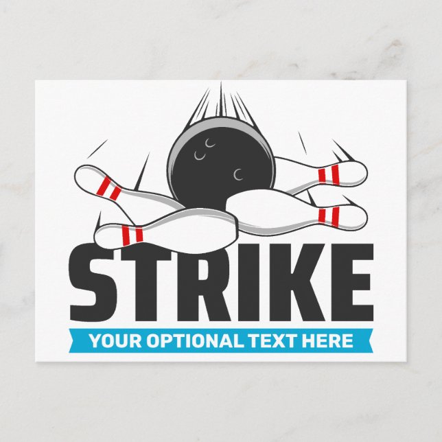 Custom Text Bowling Strike Postcard (Front)