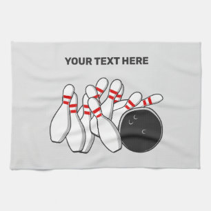 Custom Text Bowling Strike Tea Towel