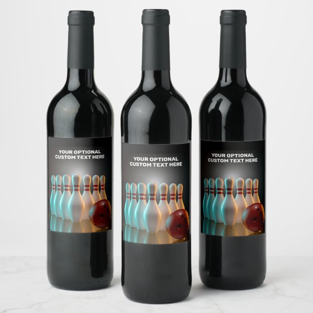 Custom Text Bowling Strike Wine Label (Bottles)