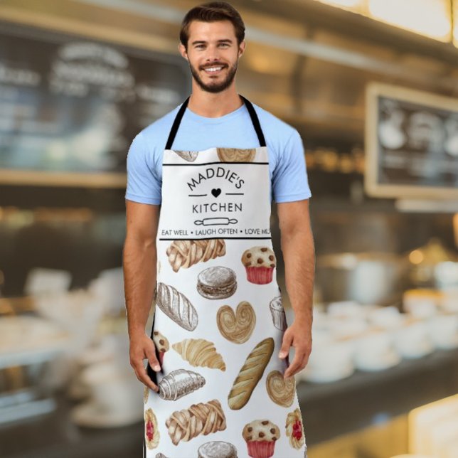 Custom Text Bread Baker Pattern Apron (#bakerapron #cookingapron #kitchenapron #chefsapron #aproncustomised #customisedchefapron #baking)