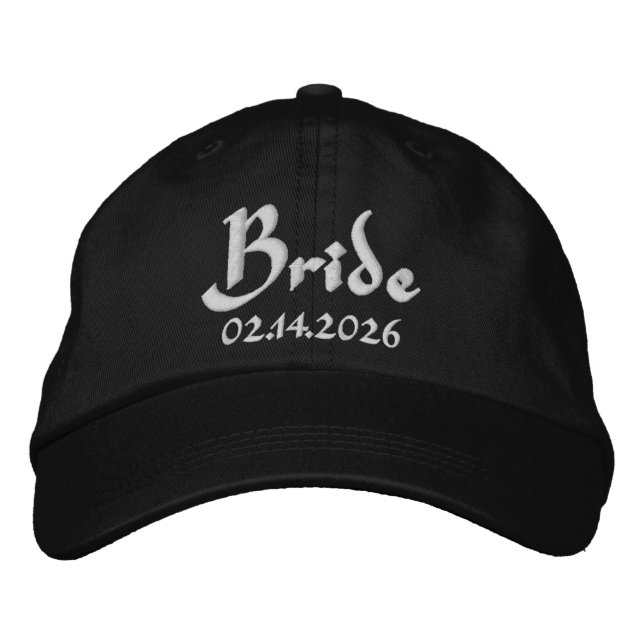 Custom Text Bride With Date Embroidered Hat (Front)