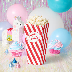Custom Text Bright Red and White Striped Popcorn Favour Box