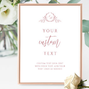 Custom Text Burgundy Script Monogram Wedding Sign