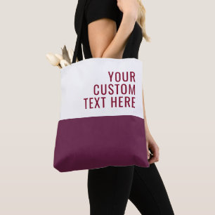 Custom Text Burgundy White Elegant Stylish Medium Tote Bag