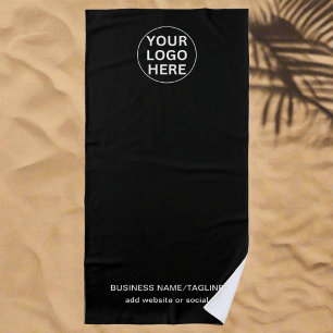 Custom Text & Business Logo Black & White Branded  Beach Towel
