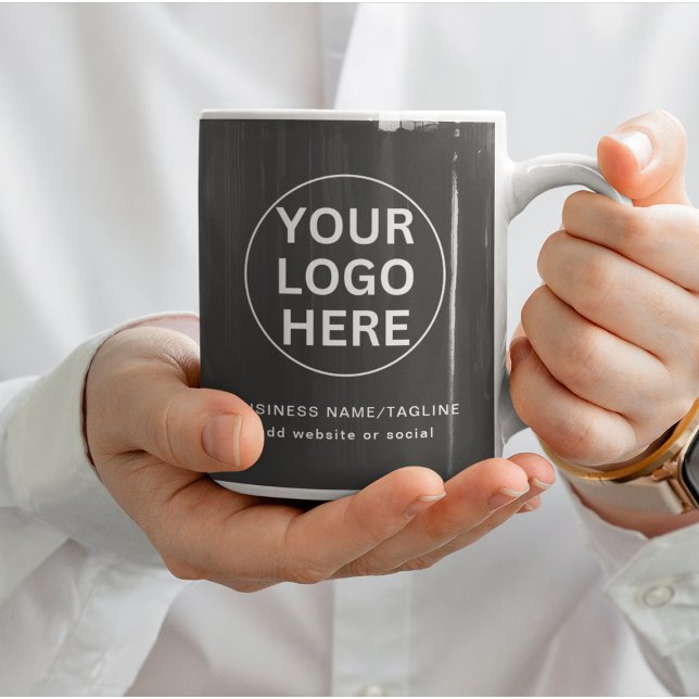 Custom Text & Business Logo l Branded Grey Promo Mug (Creator Uploaded)