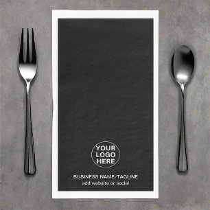 Custom Text & Business Logo Promotional Black Napkin