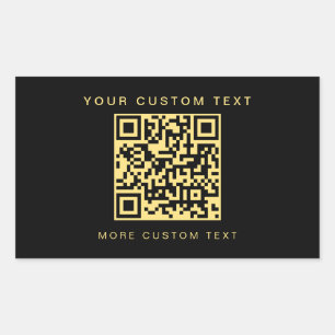 Custom Text Business QR Code Template Black & Gold Rectangular Sticker