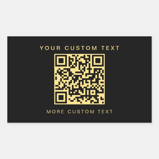 Custom Text Business QR Code Template Black & Gold Rectangular Sticker (Front)