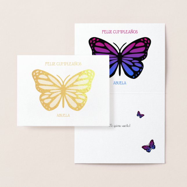 Custom text butterfly birthday cumpleanos gold foil card (Display)