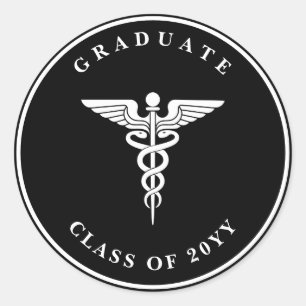 Custom Text Caduceus Graduation Black Sticker