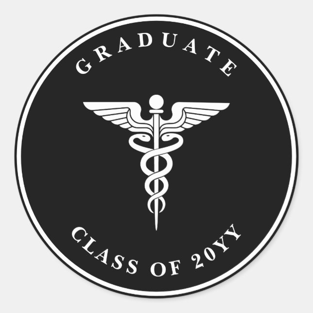 Custom Text Caduceus Graduation Black Sticker (Front)