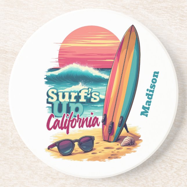 Custom Text California Surfing Coaster (Front)