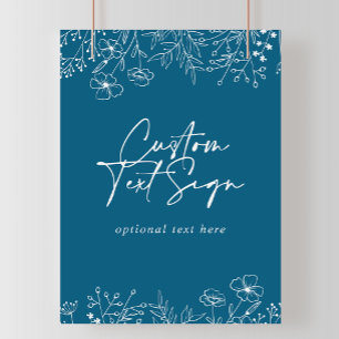 Custom Text Calligraphy Navy Wildflower Sign