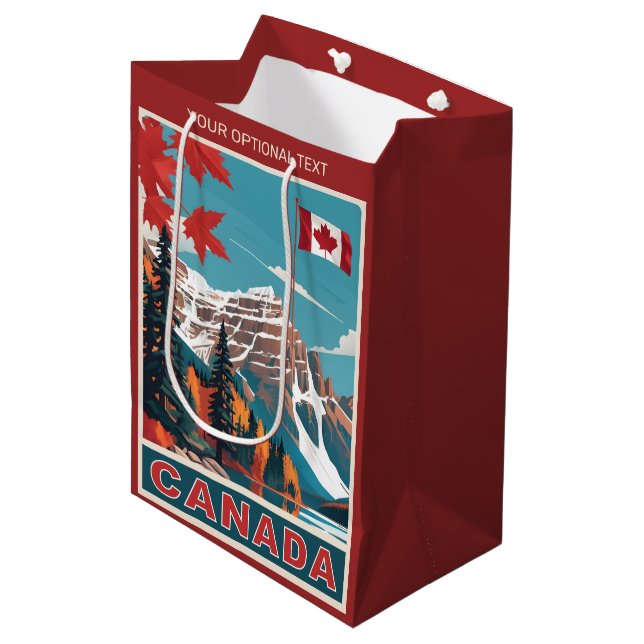 Custom Text Canada Travel Poster Medium Gift Bag (Front Angled)