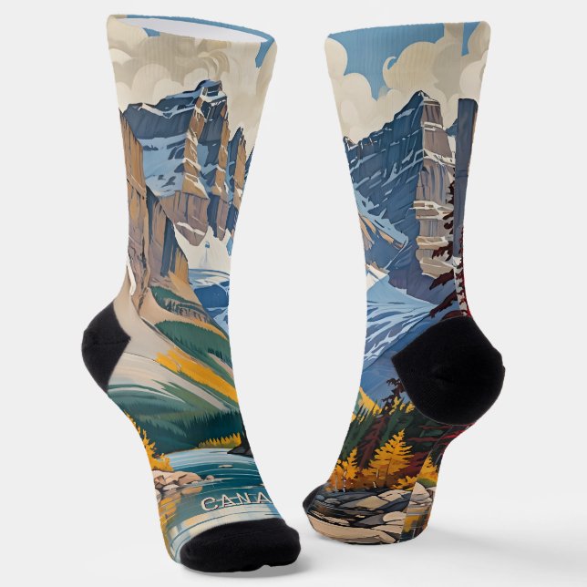 Custom Text Canada Travel Poster Socks (Angled)