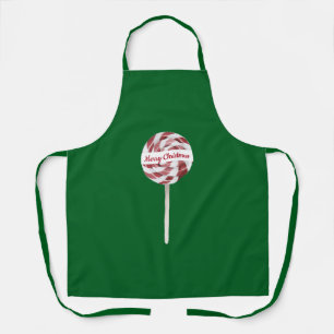 Custom Text Candy Cane Swirl Christmas Lollipop Apron