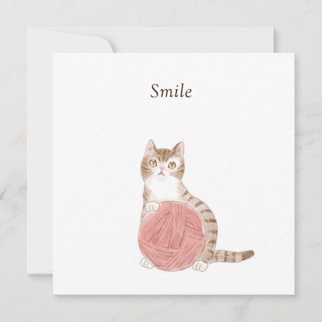 Custom Text Cat and Ball of Yarn by Shiori K. Invitation (Front)
