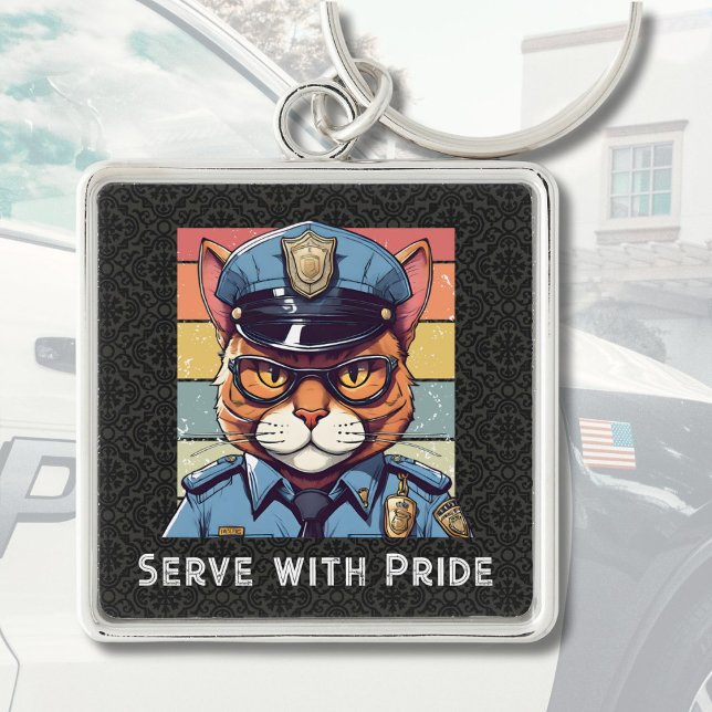 Custom Text Cat Gifts for Police Officers Dad Him Key Ring (Custom Text Cat Gifts for Police Officers Dad Him)