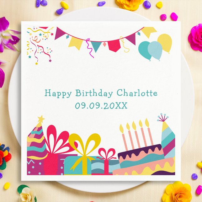 Custom Text Cheerful Colourful Birthday Party Napkin (Creator Uploaded)