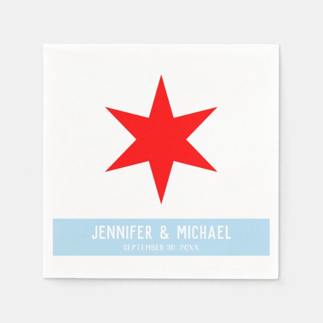Custom Text Chicago Flag Red 6-Pointed Star | Blue Napkin (Front)