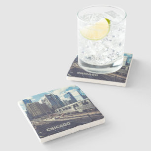 Custom Text Chicago USA Stone Coaster