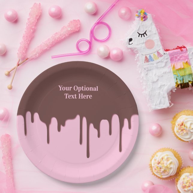 Custom Text Chocolate Drip Paper Plate (Party)