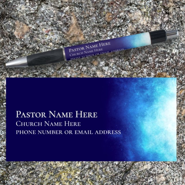 Custom Text Christian Church Gift Promotional  (Custom text pen with cool modern blue nebula style.  Add name address great church promotional gift
)