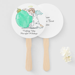 Custom text Christmas Angel hand fan set