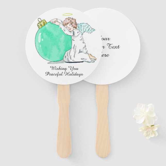 Custom text Christmas Angel hand fan set (Front and Back)