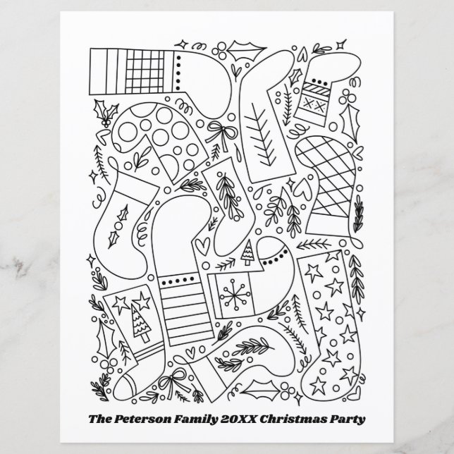 Custom Text Christmas Holiday Colouring Page (Front)