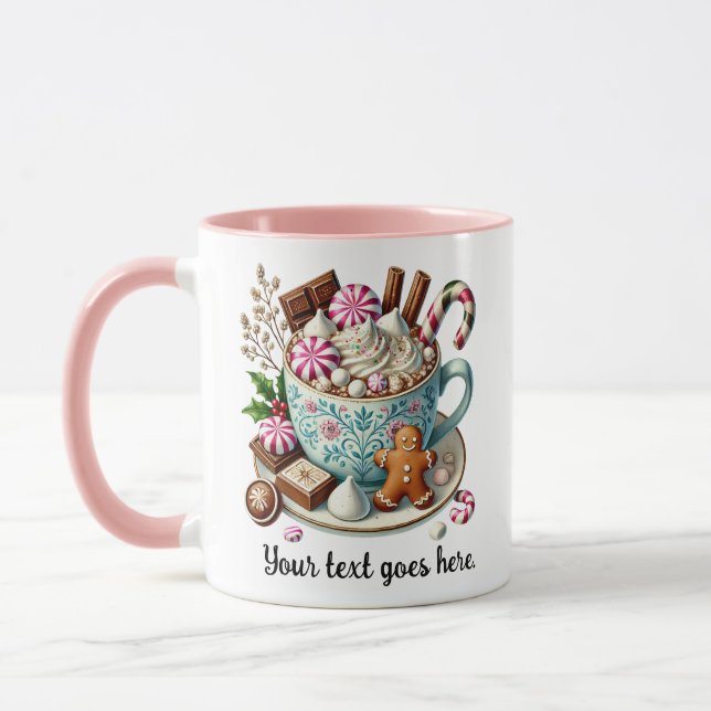 Custom Text Christmas Hot Chocolate Mug (Left)