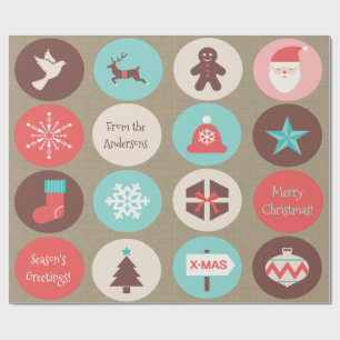 Custom Text Christmas Icon Large Medallions Wrapping Paper
