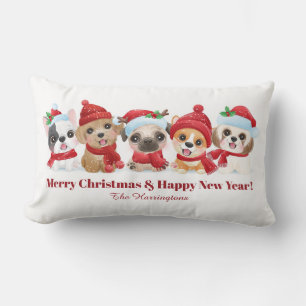 Custom text Christmas Puppies throw pillows