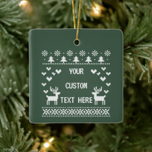 Custom Text Christmas Ugly Sweaters Couple Funny Ceramic Ornament