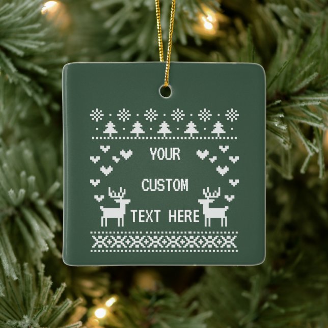 Custom Text Christmas Ugly Sweaters Couple Funny Ceramic Ornament (Tree)