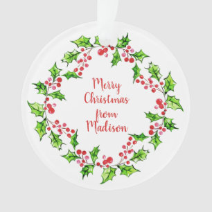 Custom text Christmas Wreath ornament