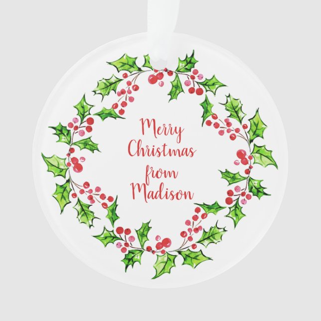 Custom text Christmas Wreath ornament (Front)