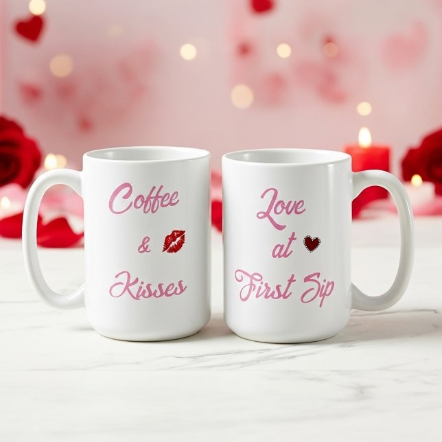 Custom Text Coffee and Kisses Valentine's Day Gift Mug (Creator Uploaded)