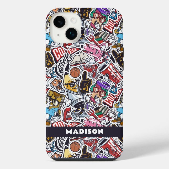 Custom Text College Comics Pattern iPhone Case (Back)