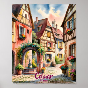 Custom Text Colmar Alsace France Watercolor Retro Poster