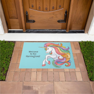 Custom Text & Color Colorful Unicorn Doormat
