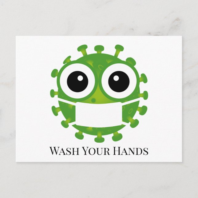 Custom Text/Color Green Virus Germ Emoji Wash Hand Postcard (Front)