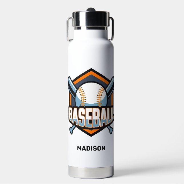 Custom Text & Colour Baseball Water Bottle (Front)