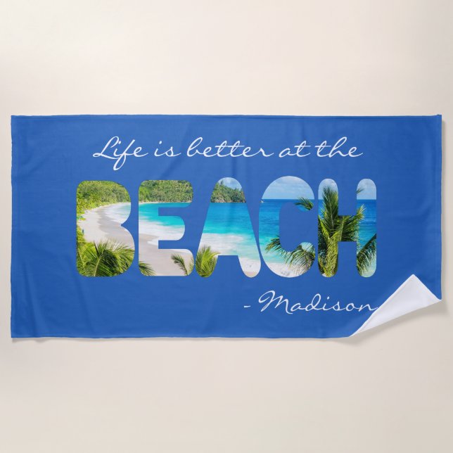 Custom text & colour BEACH Beach Towel (Front)